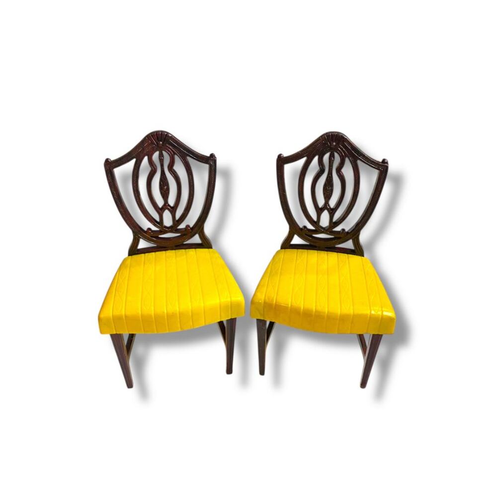 Vintage Ideal Plastic Dollhouse Miniature Dining Chairs Set Yellow Brown 3"h